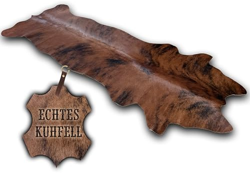 unendlich schoen - Echter Kuhfell Teppich klein, Made in Germany, geruchsneutral, Rinderfell ideal fr Wohnzimmer Esszimmer Flur (braun gestromt exotisch, 160x70cm)