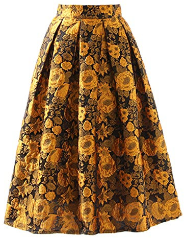 Cupgriade Hohe Taille Gold Jacquard Plissee A-Linie Vintage Halb Body Rock Frauen Mode Frühling Herbst