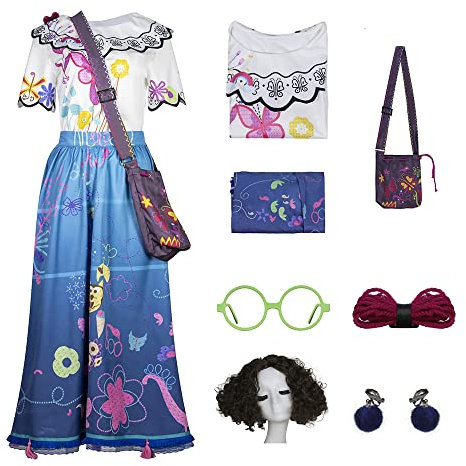 PAINEOMN Mirabel Dolores Pepa Luisa Kostüm Kleid für Damen Erwachsene Madrigal Familie Cosplay Outfit für Halloween, Anzug + Zubehör + Perücke, XL