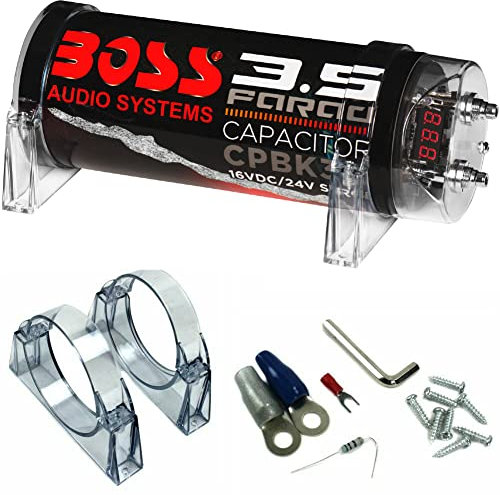 KIT SET PER BOSS AUDIO SYSTEMS CPBK3.5 1 condensatore capacitor 3,5 farad per impianti fino a 3500 rms con accensione cavo remote, 1 pezzo