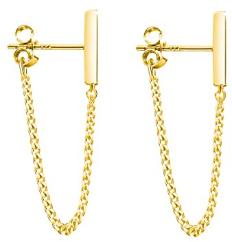 Reffeer Ohrstecker aus massivem 925er-Sterlingsilber, minimalistische Bar-Ohrringe mit Kette, baumelnde Ohrringe für Damen