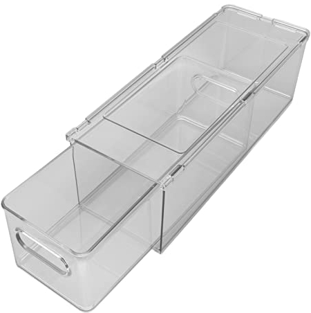 Conteneur de Rangement à Tiroirs, 3 Compartiments en Plastique Transparent Empilable pour Cuisine, Garde-manger Multifonctionnel Sous évier, Boîte de Rangement avec Couvercle pour(340*126*140cm)