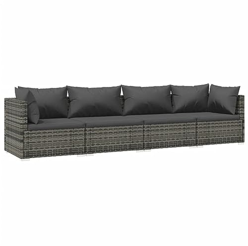 vidaXL Garten Lounge Set, Gartenmöbel Set mit Kissen, Sofa Garnitur für Garten Terrasse, Sitzgruppe Rattanmöbel, 4-TLG. Poly Rattan Grau