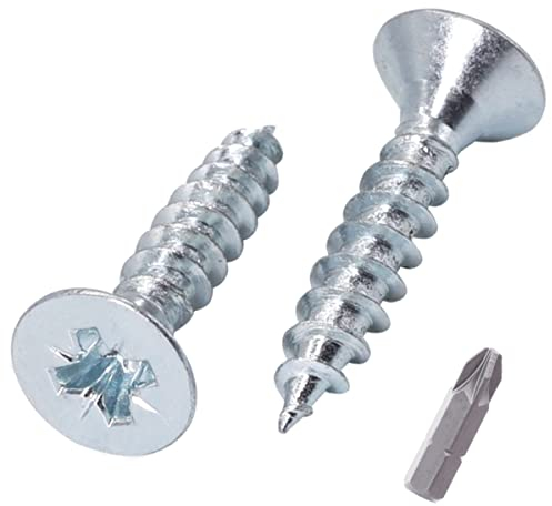 SKIR'CO Lote de 100 tornillos de acero galvanizado de 6,0 x 30 mm, cabeza avellanada Pozidriv, tornillos de aglomerado, rosca PZ (100, 6 x 30 mm)