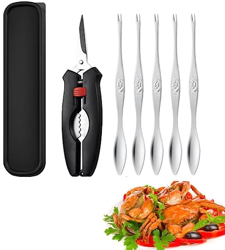 JIAMIAN Juego De 6 Herramientas De Acero Inoxidable Para Mariscos, Incluye 1 Galletitas Para Cangrejo De Langosta y 5 Tenedores, Para Cangrejo Nuez Mariscos