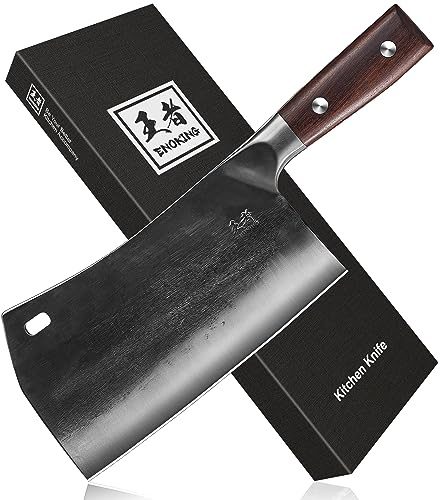 ENOKING 7.5″ Cleaver Knife, Chef’s Knives – Hand Forged, German High Carbon Stainless Steel Butcher Knife with Full Tang Handle for Home Kitchen & Restaurant