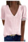 Chemisier T-Shirt Manche Courtes Femme Dentelle Décontracté Col V Élégant Couleur Unie lâche Basique Pull Top Ruffle Sleeve Shirt Volant Cutout Chemisiers d'été à Manches Courtes pour (03-rose, M)