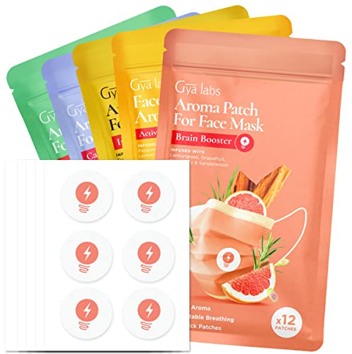 Gya Labs Combo Pack Aroma-Aufkleber für Masken – 100% reine natürliche ätherische Öle Aromatherapie-Aufkleber zur Erfrischung des Atems für Gesichtsmasken und Kissen, 5 Packungen mit 60 Patches