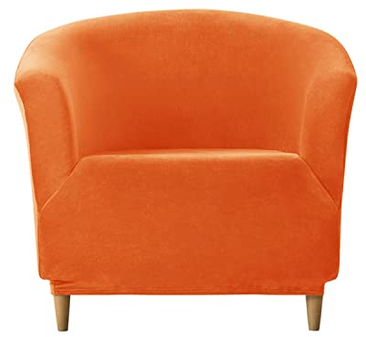 YOPOIY Samt Wannenstuhlbezug für Wohnzimmer, Hoch Elastische Sesselschoner Elasthan Plüsch Abdeckungen für Clubsessel Abnehmbare Waschbar-Orange