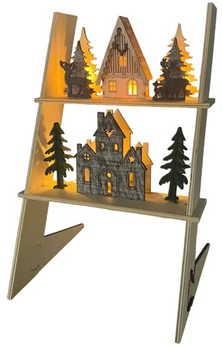 Scala di Natale in legno LED illuminano l'ornamento decorativo di Natale