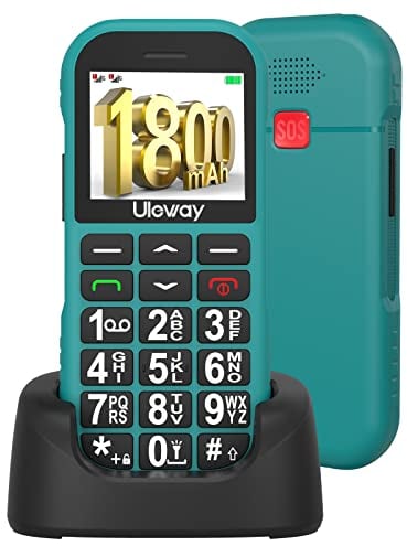 USHINING Big Button Mobile Phone for Elderly,Dual SIM Unlocked GSM Senior Mobile Phones with 1800mAh Battery,Charging Dock, SOS Button, Bluetooth, Torch, FM Radio-Green