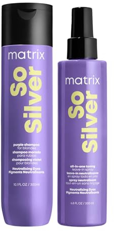 Matrix Pflegeset für blondes & graues Haar zur Neutralisation von Gelbstichen, Mit Violett-Pigmenten, So Silver Shampoo & Toning Spray