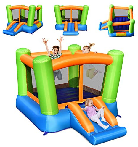 DREAMADE Château Gonflable Mini pour Enfant 3-10 Ans, 197 x 250 x 143 CM, Aire de Jeu Gonflable avec Toboggan, Trampoline Gonflable avec Accessoires Riches (Mini sans Gonfleur)