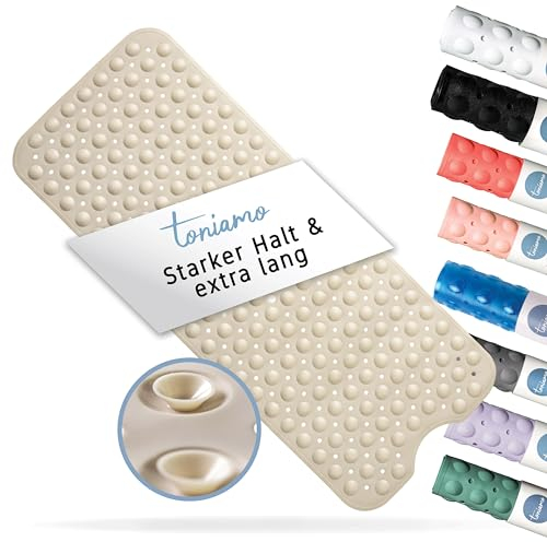 Toniamo Badewannenmatte rutschfest 100x40 cm | Extra Lange Badematte rutschfest | Antirutschmatte Badewanne ohne BPA | Badewannen Matte antibakteriell & maschinenfest | Anti Rutschmatte | Sandy