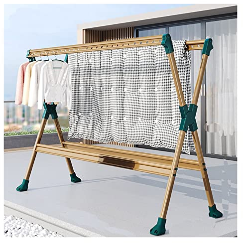 luckxuan Wäscheständer/Wäschetrockner Aluminiumlegierung 2-Tier-Kleiderregal, Bodenfaltungskleidung, X-Frame-Design Clothes Drying Rack (Color : Gold)
