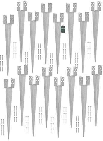 KOTARBAU® 16er Set Pfostenträger 0 – 120 mm Verstellbar Feuerverzinkt Einschlaghülse Pfostenträger Bodenhülse Einschlagbodenhülse Pfosten Anker Stahl Silber
