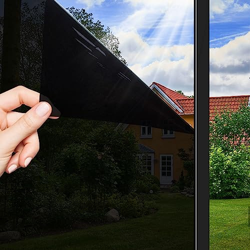 OFHome Fensterfolie Tönungsfolie Sonnenschutz Hitzeschutz, Schwarz 60x500cm | Selbstklebend, Sichtschutz, Spiegelfolie Fenster, Von Außen Blickdicht, Reflektierende, UV-Schutz, Wärmeschutz, Gegen Hitze