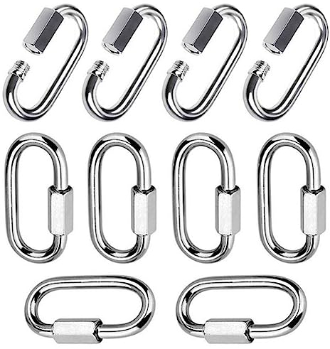 10 Pièces Mousqueton à Vis M6 Maillon Rapide en Acier Inoxydable 304 - Verrouillage Avec Capuchon à Vis Pour Connecter Cordes, Chaînes, Gréement