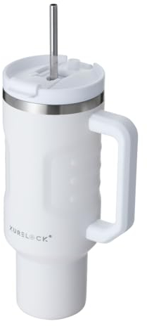 Xurelock Taza de viaje, taza térmica de acero inoxidable, termo al vacío, vaso a prueba de fugas, taza de café con tapa TwinLock fácil de limpiar sin BPA (blanco)