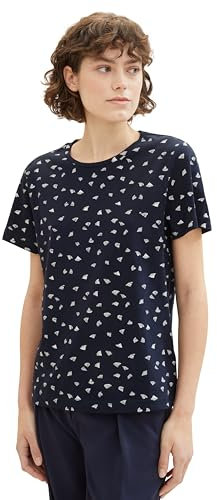 TOM TAILOR Damen Basic T-Shirt mit Print, navy minimal print, XS