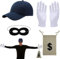 OPEIXSAYKOC Panzerknacker Kostüm Accessoire,Maske+Cap+Handschuhe+Geldsack,Cosplay Einbrecher Räuber Accessoire,für Karneval Fasching Verkleidung,Halloween,für Erwachsene & Kinder