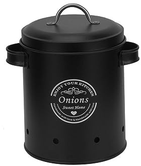 Kitchen Canisters Kitchen Vegetable Storage Tins Multifunctional Rustic Metal Pots Potato Onion Garlic Storage Bin for Counter Home Kitchen, Medium Black