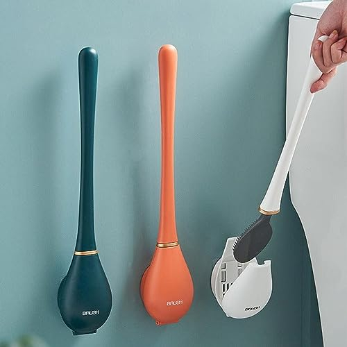 2023 Flexible Toilettenbürste Aus Silikon Mit Flachem, Toilettenbürste Aus Silikon, Moderne Wc Bürste Für Die Wandmontage Ohne Bohren Mit Chnell Trocknendem Ständer (Weiß)