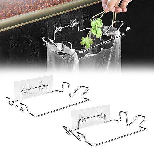Soporte para Bolsas de Residuo, Soporte de Bolsa de Basura, Soporte de Bolsa de Basura Colgante, Soporte de Bolsa de Basura de Acero Inoxidable, 2 Piezas (con Pegatinas de Pared)