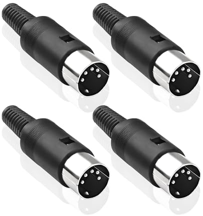 MEIRIYFA DIN 5-Pin Male Plug Connector, 4 Pack DIN 5 Pin Plug MIDI Cable Audio Adapter Socket Solder Terminals Connector for Mixer, Electronic Drum, MIDI Keyboard