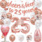 LUKIUP 24 PCS Deko 25 Geburtstag Frau, Rosegold 25 Geburtstag Frauen Deko, Cheers Beers to 25 years Banner Girlande Konfetti luftballon bedruckte Latexballons, Geburtstagsdeko für Mädchen