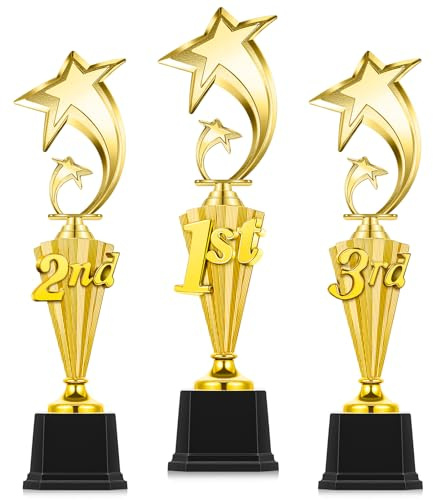 Foilswirl 1st 2nd 3rd Place Trophy Plastic Trophy Award for Sports Tournament Funny Prize Cup for Football Soccer Competitions Reward Ceremony(3 Pcs,Classic)