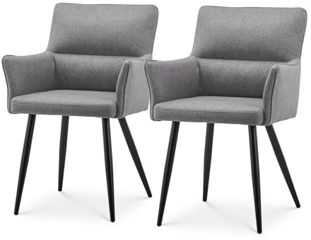TUKAILAI Esszimmerstühle 2er-Set aus Leinen mit Gepolstertem Sitz,Armlehnen und Metallbeinen,Sessel Küchenstuhl Stühle mit Armlehnen Polsterstuhl Stuhl für Zuhause,Esszimmer Küche,grau