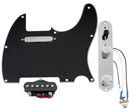 Musiclily Pro Pre-wired Standard Tele Pickguard and Loaded Control Plate with Artec Pickups Alnico 5 Magnet for TL Style Electric Guitar, 3ply Black