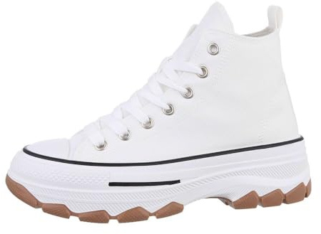 Ital Design Damen Mid-Top Sneaker mit Schnürung und Flacher Sohle, runde Spitze