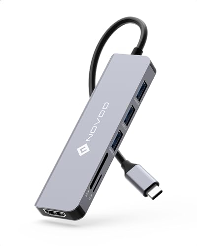 NOVOO 6-en-1 Adaptateur USB C vers HDMI 4K, USB x2, PD 100W, Lecteur de Carte SD/TF, Multiport USB C Hub pour MacBook Pro Air Chromebook Pixel Dell