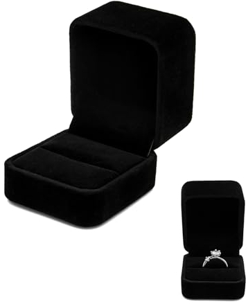 WisePoint Boite Bague, Boite a Bague de Mariage en Velours, Boîte Alliance Unique pour les Fiançailles, la Proposition, le Mariage, la Cérémonie, la Saint-Valentin (noir)
