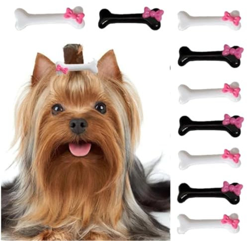 20 Stück Hunde-Haarspangen in Knochenschleifenform, mit Schnappverschluss, Tierhaar-Haarspangen, Weiß / Schwarz, kleine Haarspangen, Hundehaar-Zubehör für Hunde, Katzen, Welpen, Haustiere