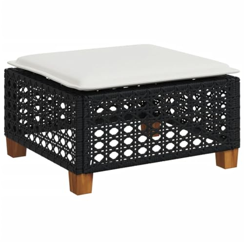 vidaXL Gartenhocker mit Kissen, Sitzhocker mit Stahlrahmen, Fußhocker für Garten Terrasse, Hocker Gartenstuhl Gartenmöbel, Schwarz Poly Rattan