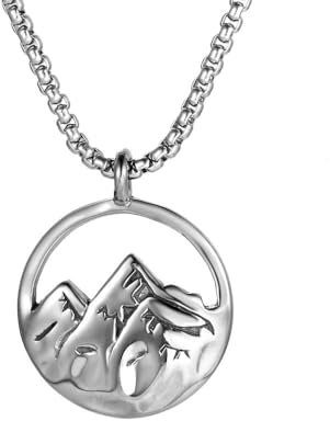 HIJONES Herren Meer Berge Halskette Edelstahl Vintage Hip Hop Punk Anhänger Kette All Match Pullover Schmuck Silber