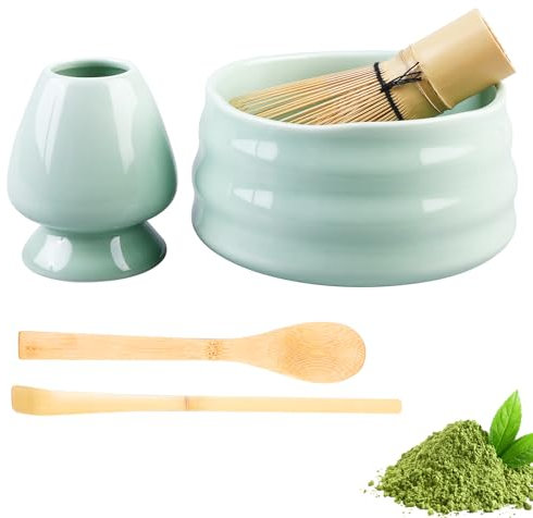 GOEDCH Matcha Kit: Juego de té Matcha con Batidor Japonés Matcha (Chasen) y Soporte, Cuchara Tradicional (Chashaku), Cucharadita, Bol de té, Matcha Kit para Ceremonia Matcha