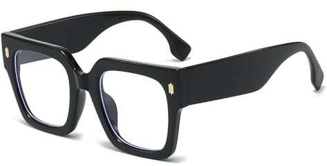 YAMEIZE Occhiali Luce Blu Uomo Donna - Occhiali Quadrati Filtro Luce Blu Con Lenti Trasparenti (Nero Chiaro)