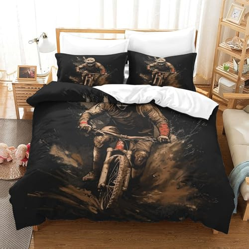 GUYDZOOM Mountainbike Bettbezug Set Bettwäsche-Sets Kinderbettwäsche-Set Reißverschluss Mit Kissenbezug Betten Set Für Jungen Und Mädchen, Kinder Single(140x200cm)