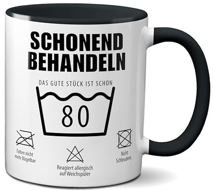 TassenKing Tasse mit Spruch Schonend behandeln Das gute Stück ist schon 80 - Kaffeetasse 80 lustig als Geschenk runder Geburtstag Mann Frau