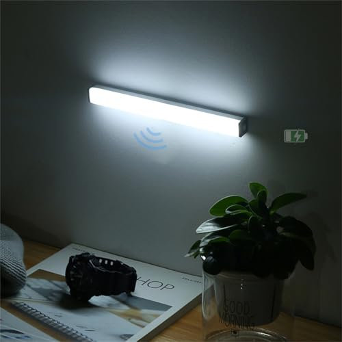 LED Küche Wandleuchte mit Bewegungsmelder Wandlampe Magnetisch Innen Batterie Betrieben Wandlicht USB Aufladbare Streifen Nachtlicht Wandbeleuchtung für Kleiderschrank Schlafzimmer (Weißes Licht,30cm)
