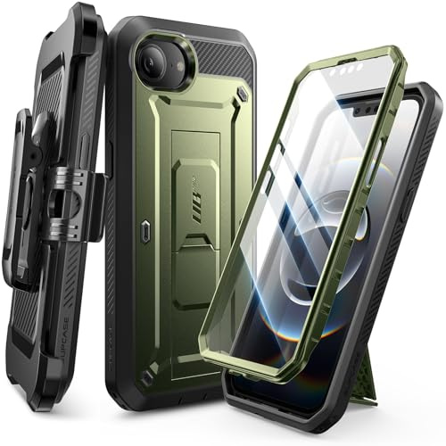 SUPCASE für iPhone 16e Hülle 6.1” Outdoor Handyhülle 360 Grad Case Bumper Schutzhülle Cover [Unicorn Beetle Pro] mit Displayschutz, Ständer und Gürtelclip für iPhone 16e 2025 (Grün)