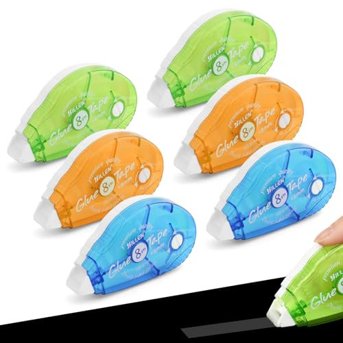 vsshe 6 Pack Adhesive Double-Sided Tape Rollers, Double-Sided Tape, Adhesive Scrapbook Tape with Tear-Resistant PET Tape for Crafting, Cards, Photos, Journals and Scrapbooking (8mm x 8m)