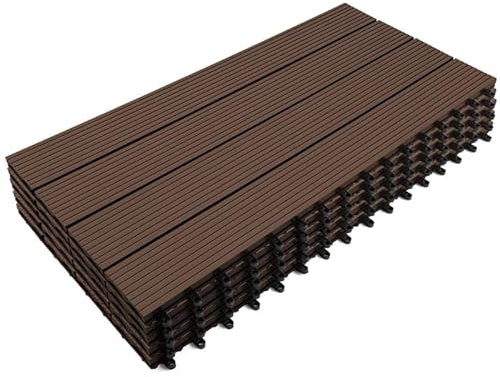 IDMarket - Lot de 5 Dalles de terrasse rectangulaire WODHY clipsables Bois Composite Taupe 60 x 30 cm