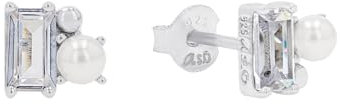 s.Oliver Ohrstecker 925 Sterling Silber Damen Ohrschmuck, mit Zirkonia synth., mit Muschelkernperle, 0,6 cm, Weiß, Kommt in Schmuck Geschenk Box, 2039698