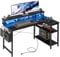 Grandder Scrivania a forma di L con illuminazione a LED e prese, 100 cm Gaming Desk con 2 ripiani, scrivania per computer con supporto per monitor, postazione di lavoro PC per home office, carbonio