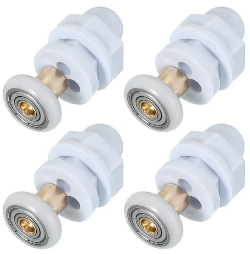 sourcing map 19mm Shower Door Rollers, Sliding Shower Doors Runners Wheels Replacement Copper Rod Pulley for Bathroom Glass Doors 4-6mm, White 4 Pcs